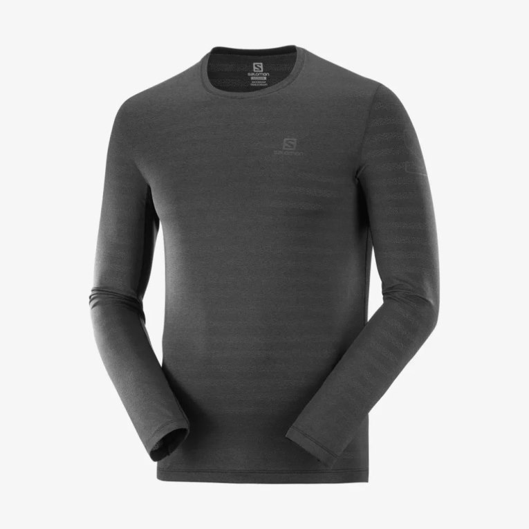 Black Salomon Outline Long Sleeve Men's T-Shirts | IE VN4270